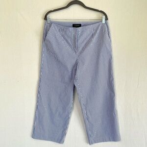 TALBOTS Size 10 Wide Leg Crop Pants Trousers Blue/White Stripe Cotton Blend